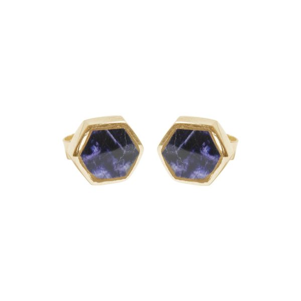 Gold Blue John Hexagonal Stud Earrings