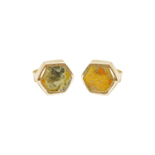 Gold Bumblebee Jasper Hexagonal Stud Earrings