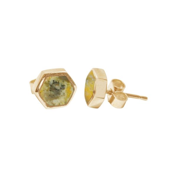 Gold Bumblebee Jasper Hexagonal Stud Earrings