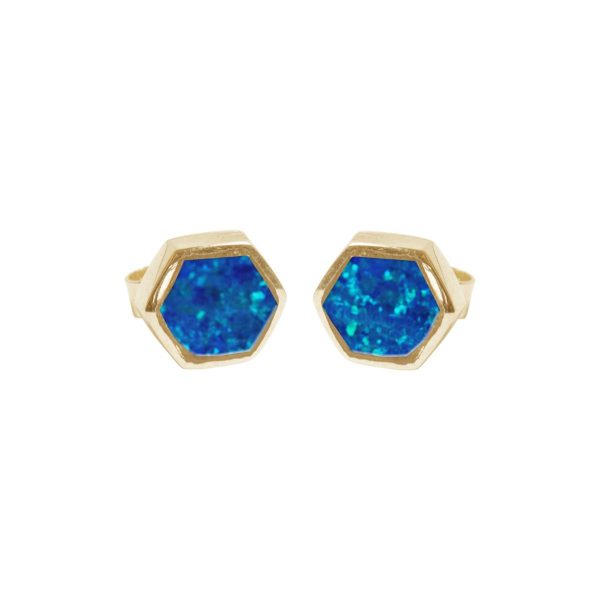 Gold Opalite Cobalt Blue Hexagonal Stud Earrings