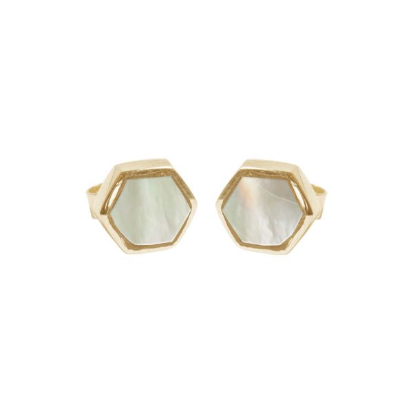 Gold Mother of Pearl Hexagonal Stud Earrings