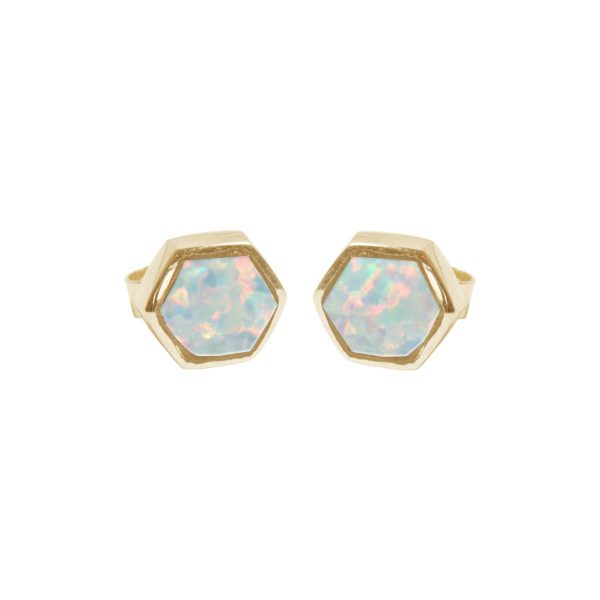Gold Opalite Sun Ice Hexagonal Stud Earrings