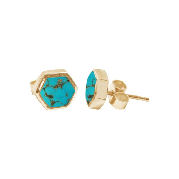 Gold Turquoise Hexagonal Stud Earrings