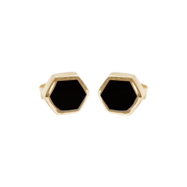 Gold Whitby Jet Hexagonal Stud Earrings