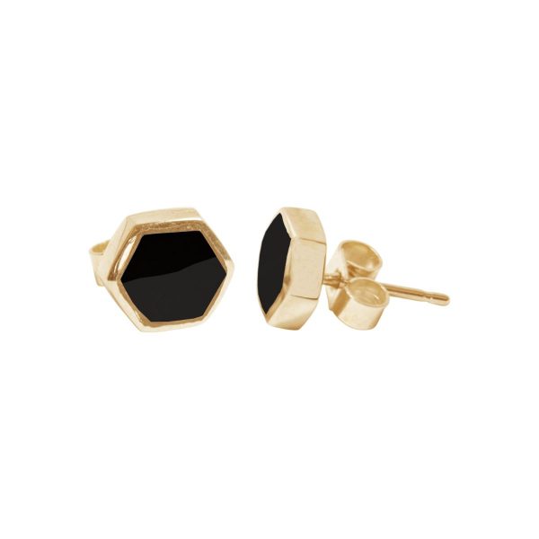 Gold Whitby Jet Hexagonal Stud Earrings