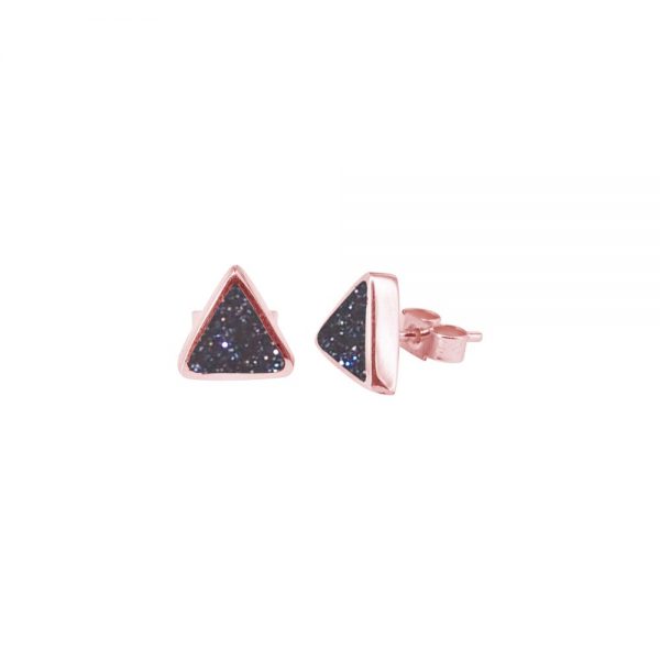 Rose Gold Blue Goldstone Triangular Stud Earrings