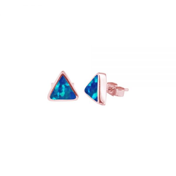 Rose Gold Opalite Cobalt Blue Triangular Stud Earrings