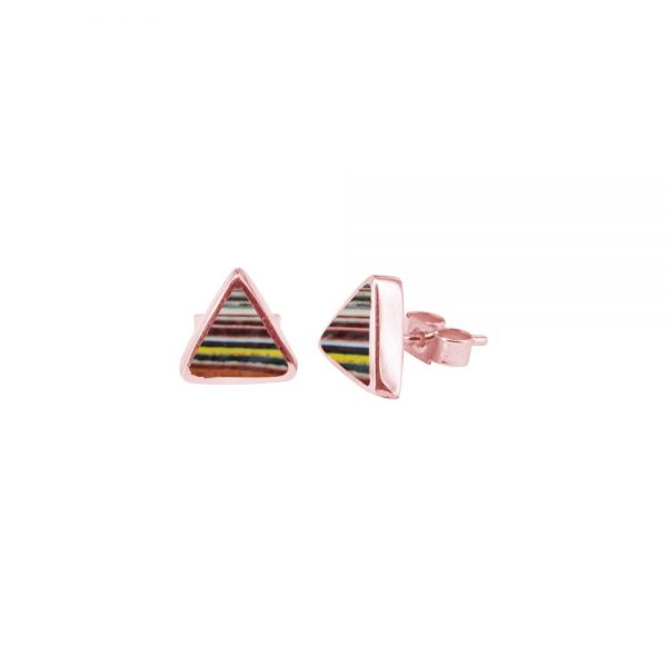 Rose Gold Fordite Triangular Stud Earrings