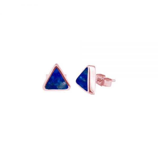 Rose Gold Lapis Triangular Stud Earrings