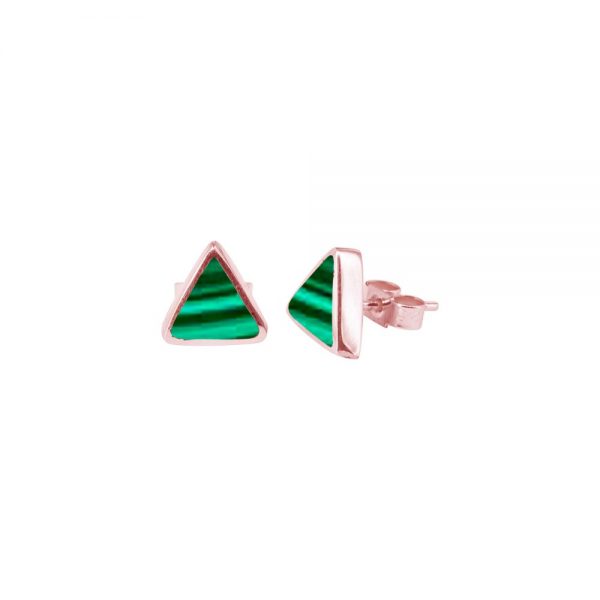 Rose Gold Malachite Triangular Stud Earrings