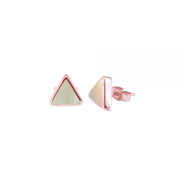 Rose Gold Mother of Pearl Triangular Stud Earrings