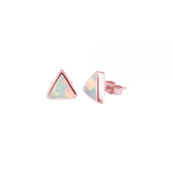 Rose Gold Opalite Sun Ice Triangular Stud Earrings