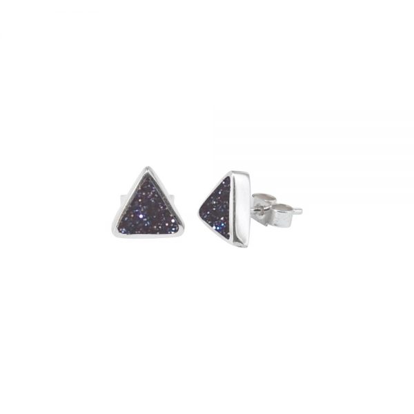 Silver Blue Goldstone Triangular Stud Earrings