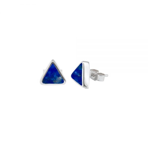 Silver Lapis Triangular Stud Earrings