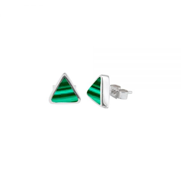 Silver Malachite Triangular Stud Earrings