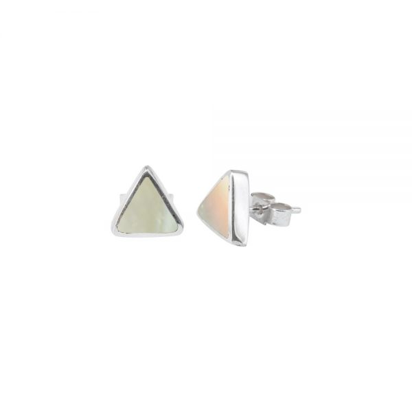 Silver Mother of Pearl Triangular Stud Earrings