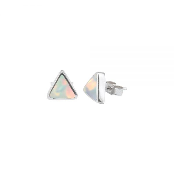 Silver Opalite Sun Ice Triangular Stud Earrings