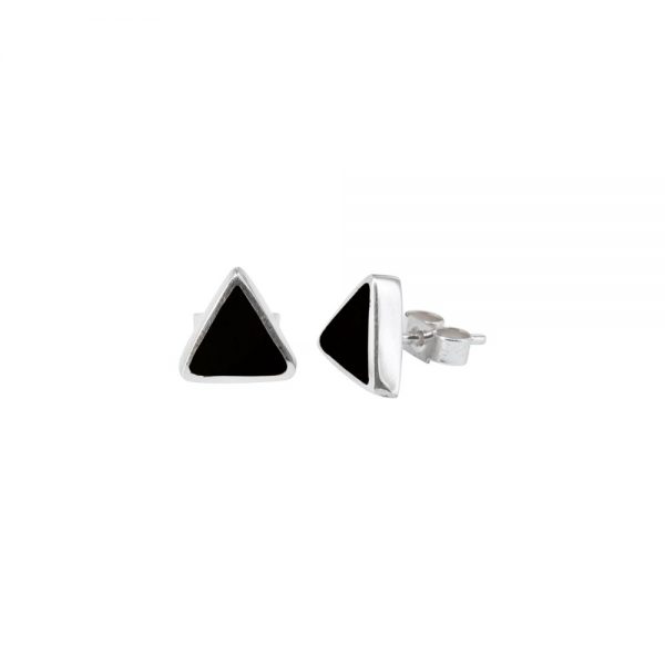 Silver Whitby Jet Triangular Stud Earrings