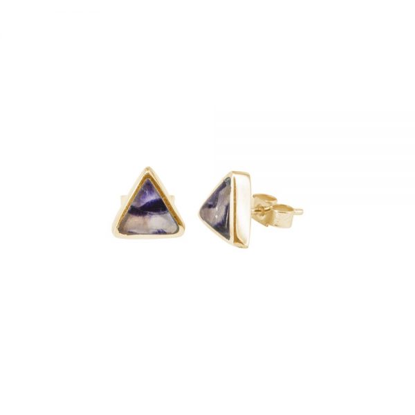 Yellow Gold Blue John Triangular Stud Earrings