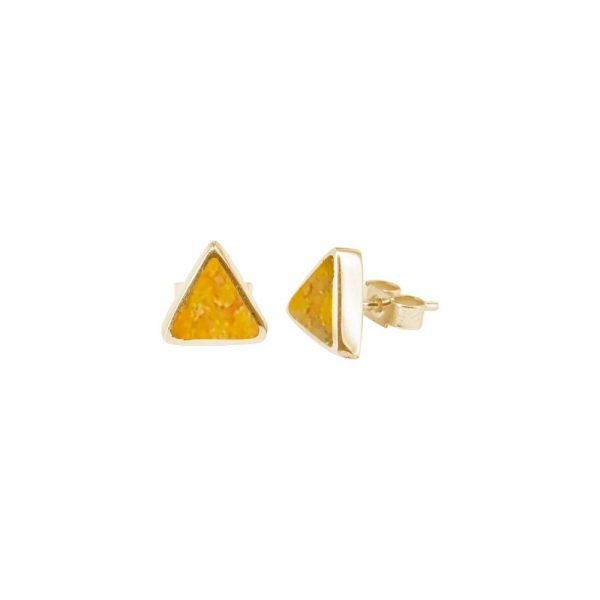 Yellow Gold Bumblebee Jasper Triangular Stud Earrings