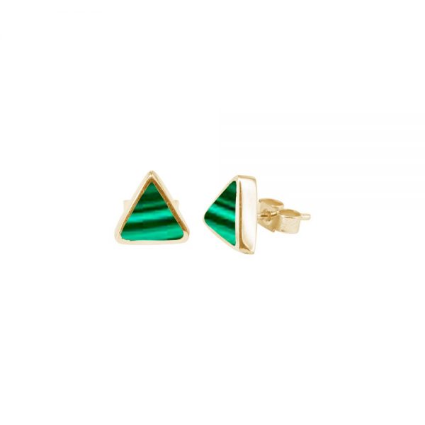 Yellow Gold Malachite Triangular Stud Earrings