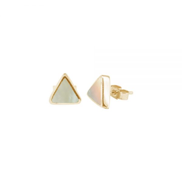 Yellow Gold Mother of Pearl Triangular Stud Earrings