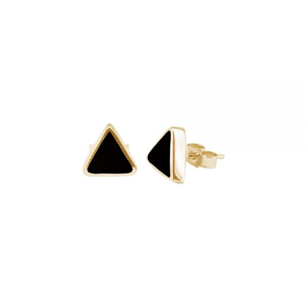 Yellow Gold Whitby Jet Triangular Stud Earrings