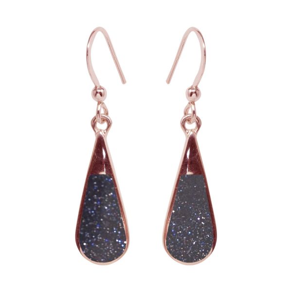 Rose Gold Blue Goldstone Drop Earrings