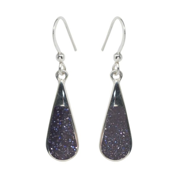 Silver Blue Goldstone Drop Earrings