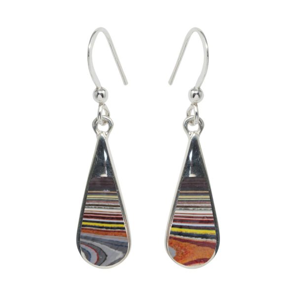 Silver Fordite Drop Earrings