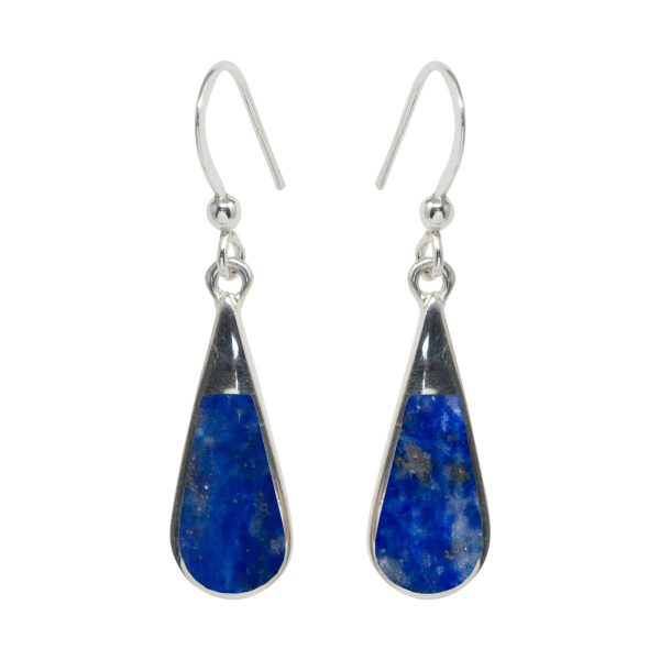 White Gold Lapis Teardrop Shaped Drop Earrings