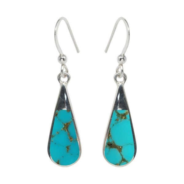 White Gold Turquoise Teardrop Shaped Drop Earrings