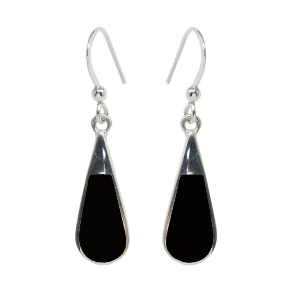 White Gold Whitby Jet Teardrop Shaped Drop Earrings