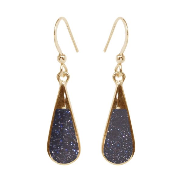 Gold Blue Goldstone Drop Earrings