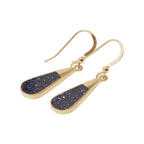 Gold Blue Goldstone Drop Earrings