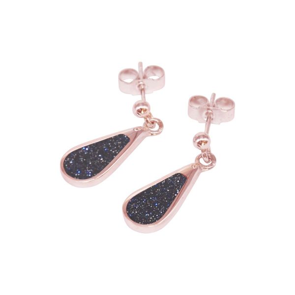 Rose Gold Blue Goldstone Drop Earrings