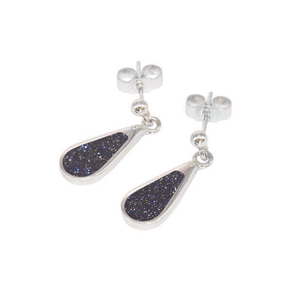 Silver Blue Goldstone Drop Earrings