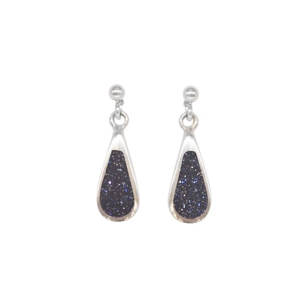 White Gold Blue Goldstone Teardrop Shaped Drop Earrings