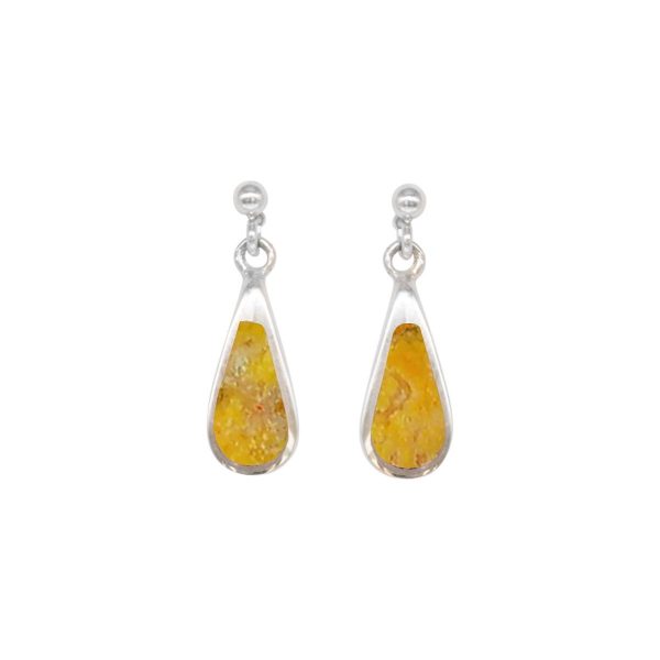 White Gold Bumblebee Jasper Teardrop Shaped Drop Earrings