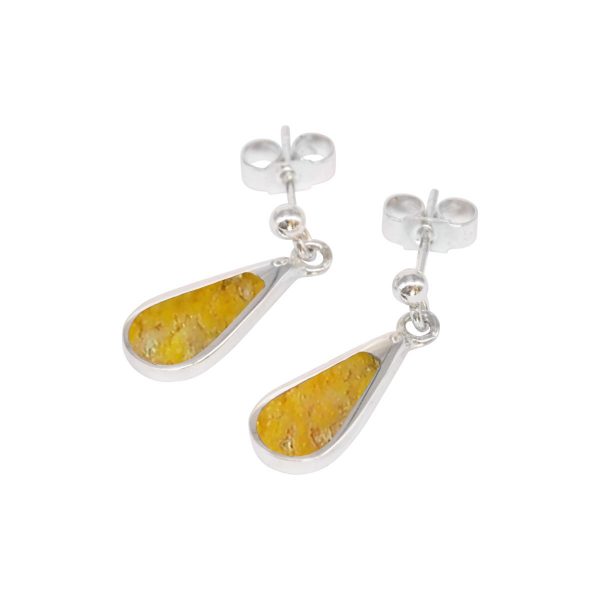 White Gold Bumblebee Jasper Teardrop Shaped Drop Earrings