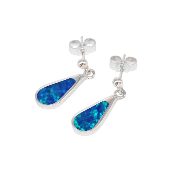 White Gold Opalite Cobalt Blue Teardrop Shaped Drop Earrings