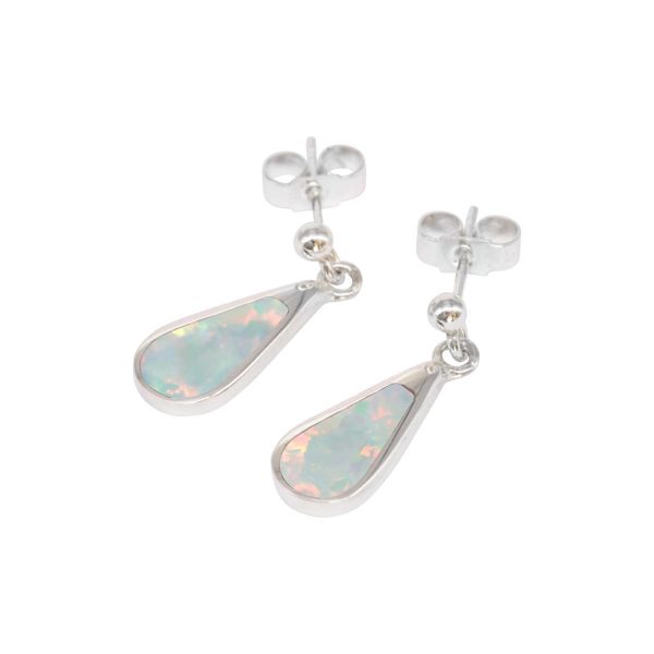 White Gold Opalite Sun Ice Teardrop Shaped Drop Earrings