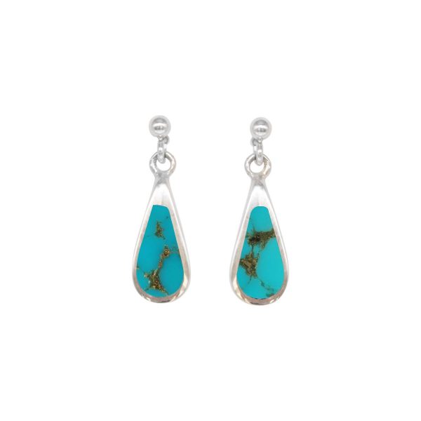 White Gold Turquoise Teardrop Shaped Drop Earrings