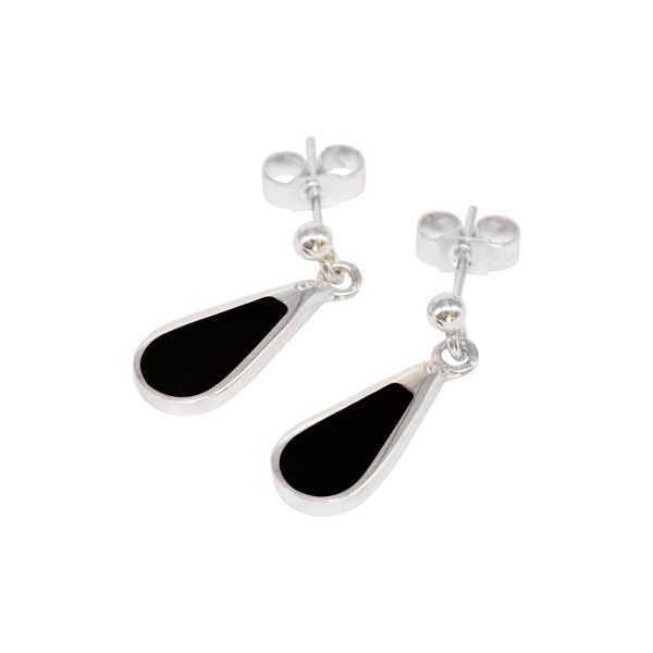 White Gold Whitby Jet Teardrop Shaped Drop Earrings