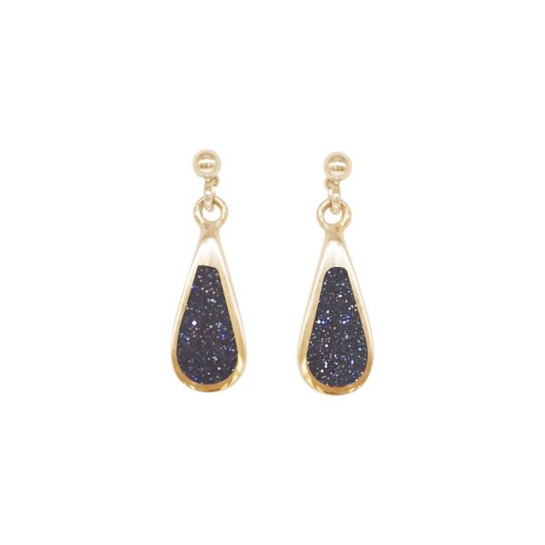 Gold Blue Goldstone Drop Earrings