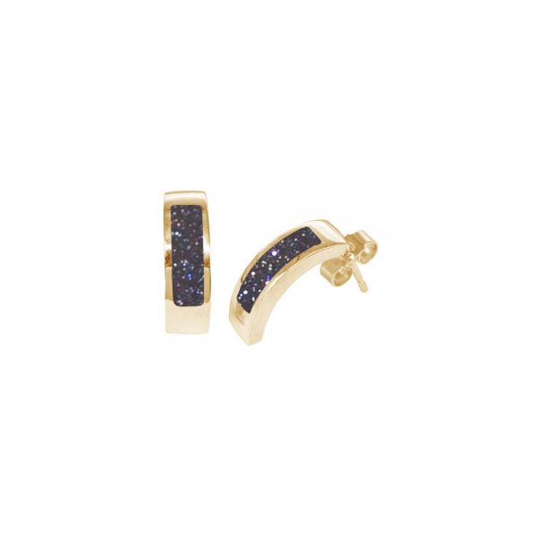 Yellow Gold Blue Goldstone Stud Earrings