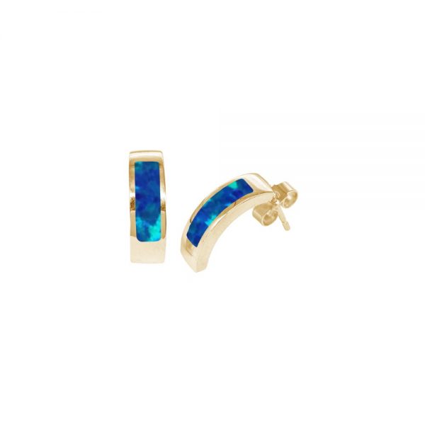 Yellow Gold Opalite Cobalt Blue Stud Earrings