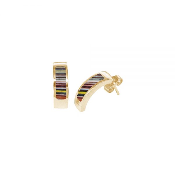Yellow Gold Fordite Stud Earrings
