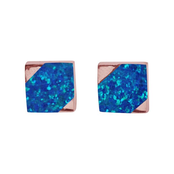 Rose Gold Opalite Cobalt Blue Square Stud Earrings