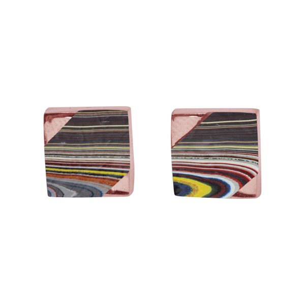 Rose Gold Fordite Square Stud Earrings